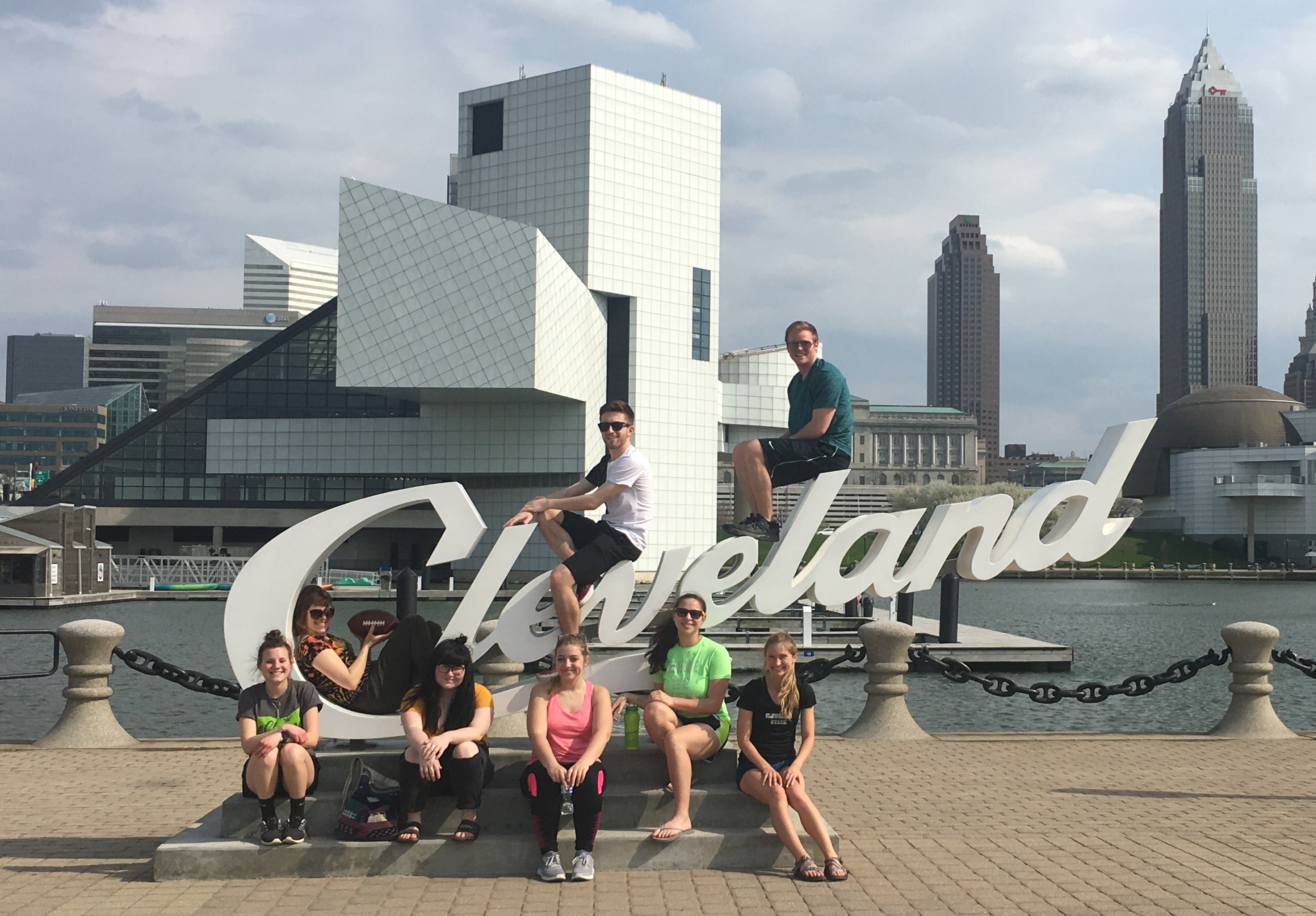 Honors students on a Cleveland sign